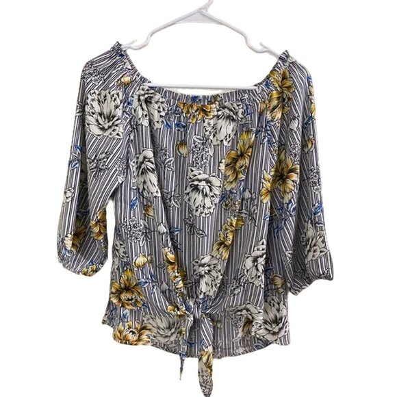 Veronica M Blue and Yellow Floral Blouse Size Small - Picture 1 of 4